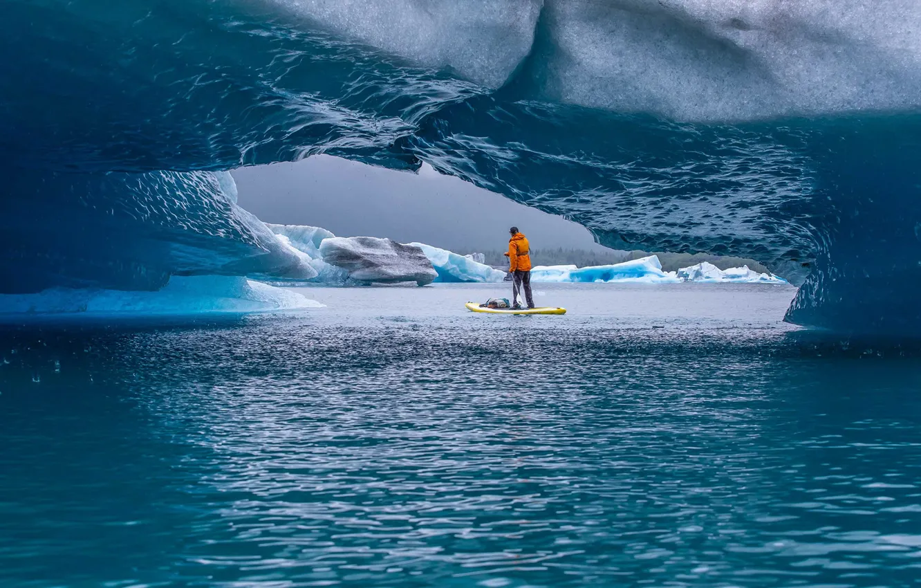 Photo wallpaper ice, water, man, Alaska, Paddling Tranquility