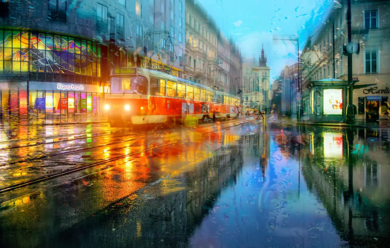 Photo wallpaper drops, morning, Prague, April