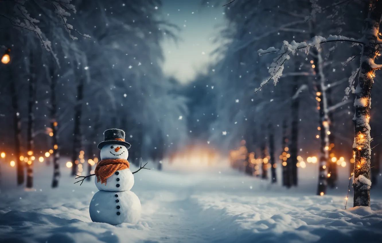 Photo wallpaper winter, snow, new year, Christmas, snowman, Christmas, winter, snow