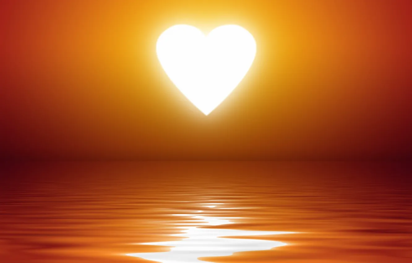 Photo wallpaper wave, water, the sun, sunset, heart, heart