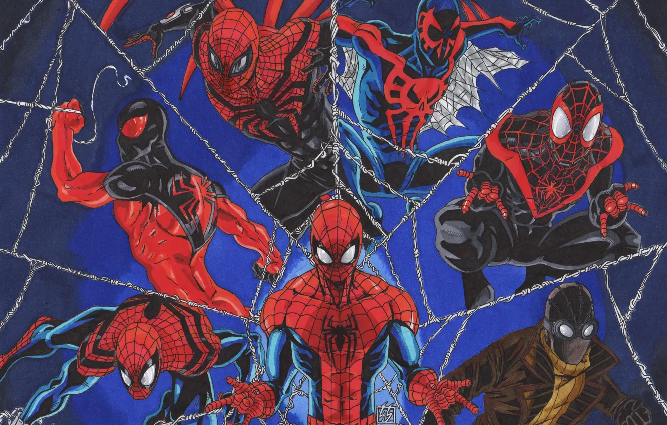Photo wallpaper marvel comics, Spider-Man, Peter Parker, Scarlet Spider, Ben Reilly, Miles Morales, Ultimate Spider-Man, Spider-Man 2099
