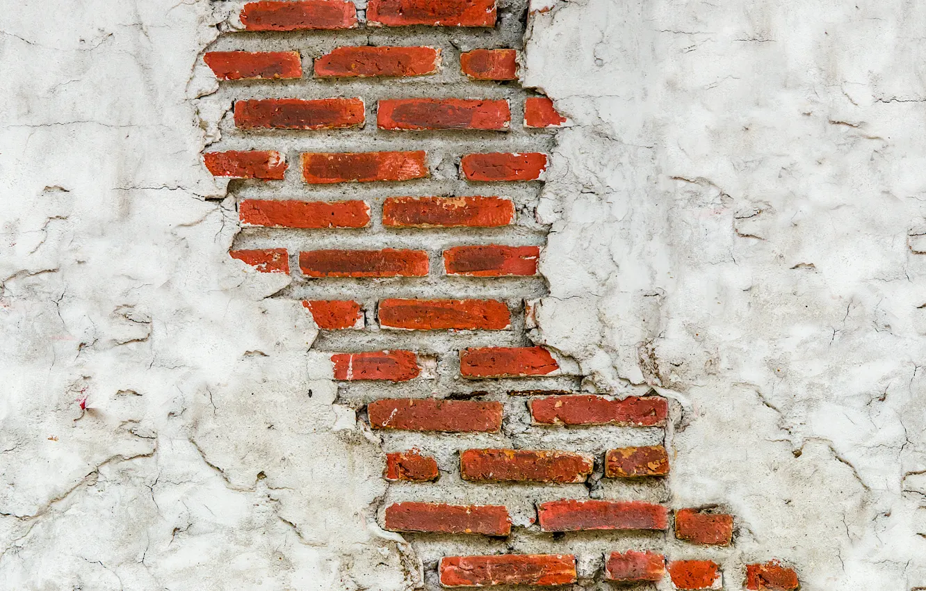 Photo wallpaper cracked, wall, brick, texture, masonry, plaster