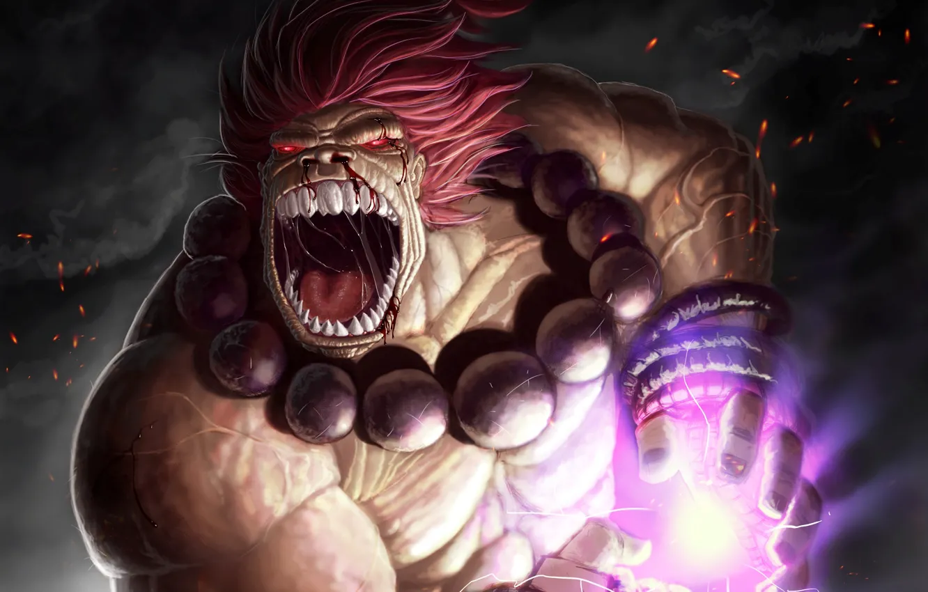 Photo wallpaper teeth, rage, beads, red eyes, Street Fighter, Akuma Zanku, mohammedAgbadi. арт