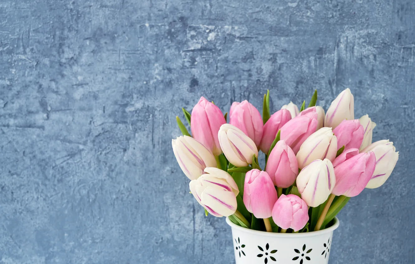 Photo wallpaper bouquet, tulips, vase, pink, LAIMDOTA GRIVANE
