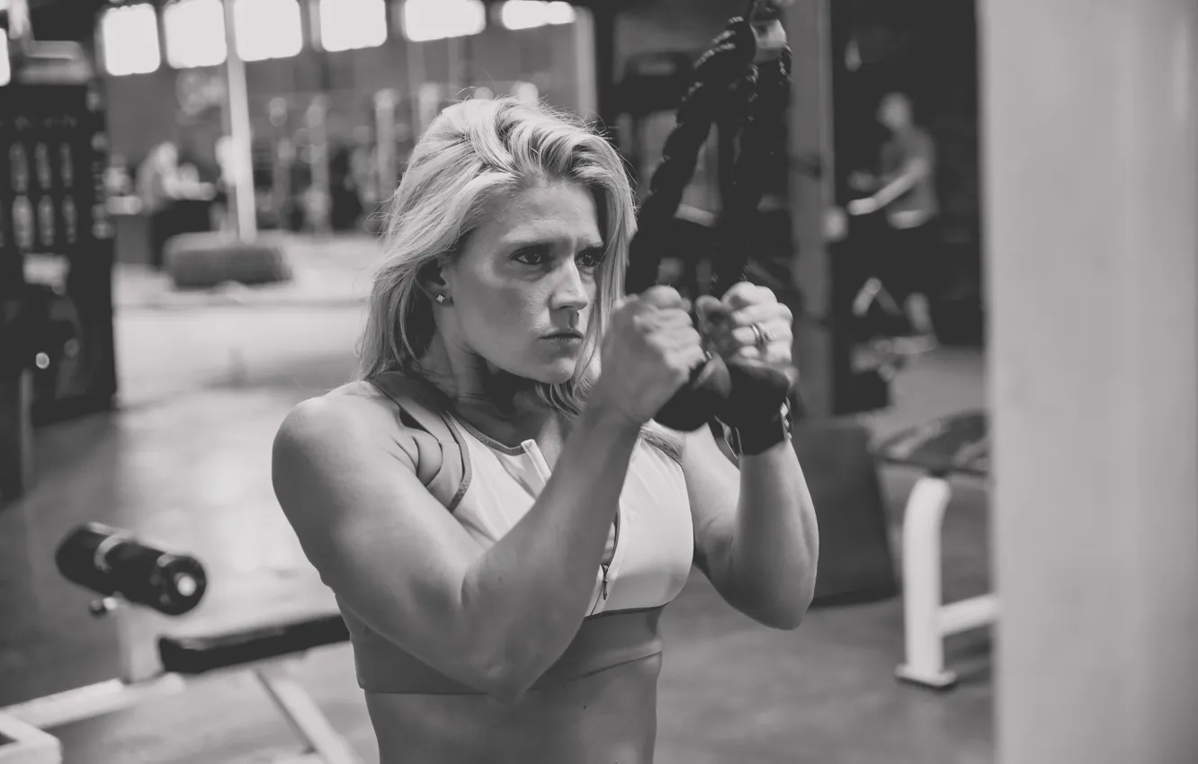 Photo wallpaper blonde, workout, fitness, gym