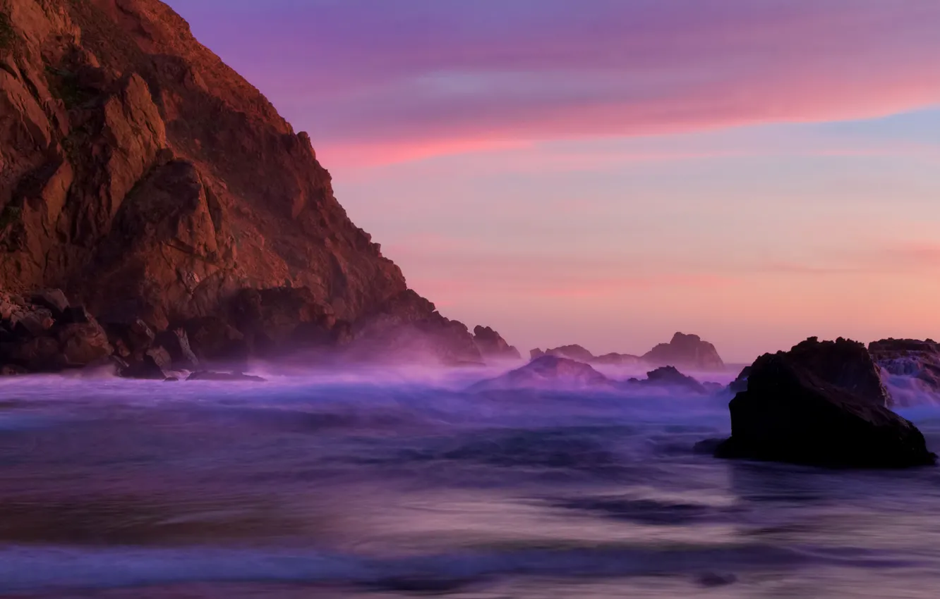 Photo wallpaper beach, sunset, rock, stones, the ocean, california, twilight, CA