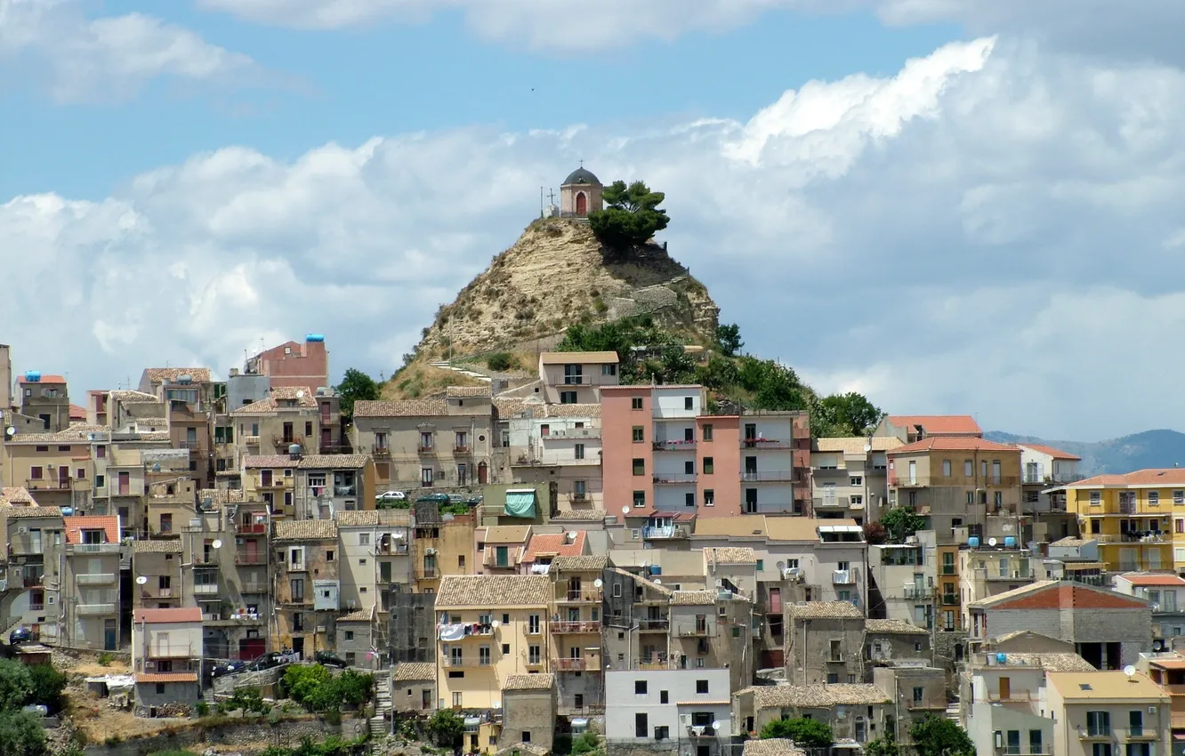 Photo wallpaper the sky, clouds, mountains, the city, photo, Italy, Centuripe