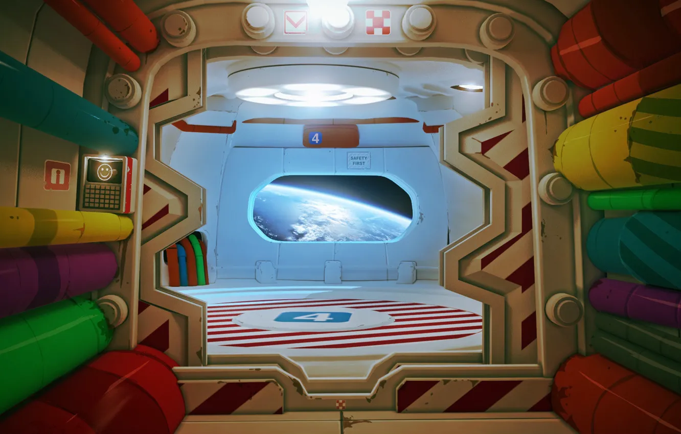 Photo wallpaper space, rendering, ship, planet, art, corridor, art, DOFRESH