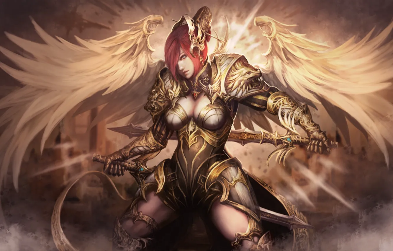 Photo wallpaper girl, angel, warrior