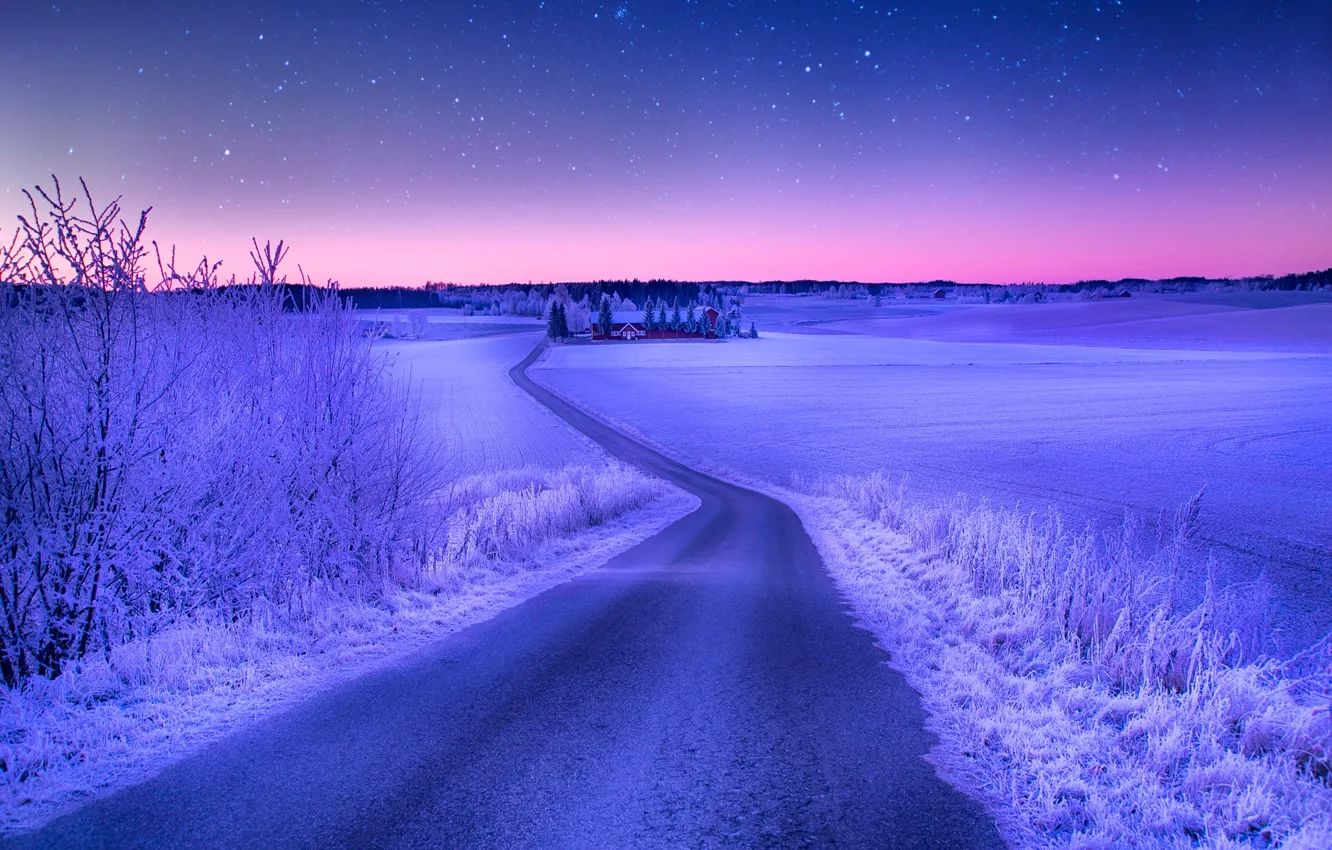 Photo wallpaper winter, road, the sky, Norway