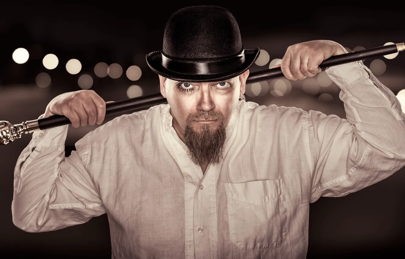 Photo wallpaper look, hat, cane, male, shirt, beard