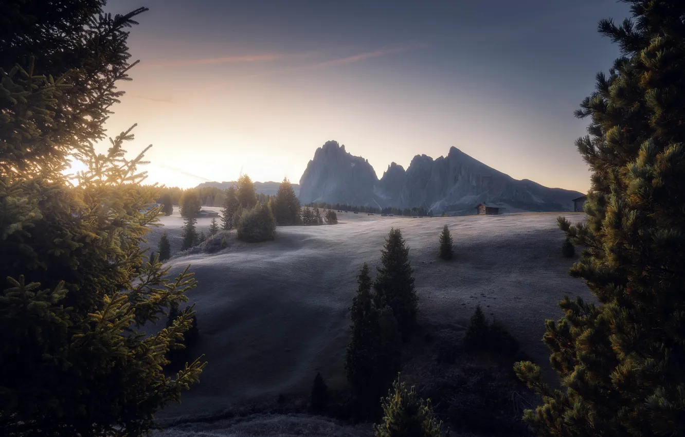 Photo wallpaper mountains, nature, morning