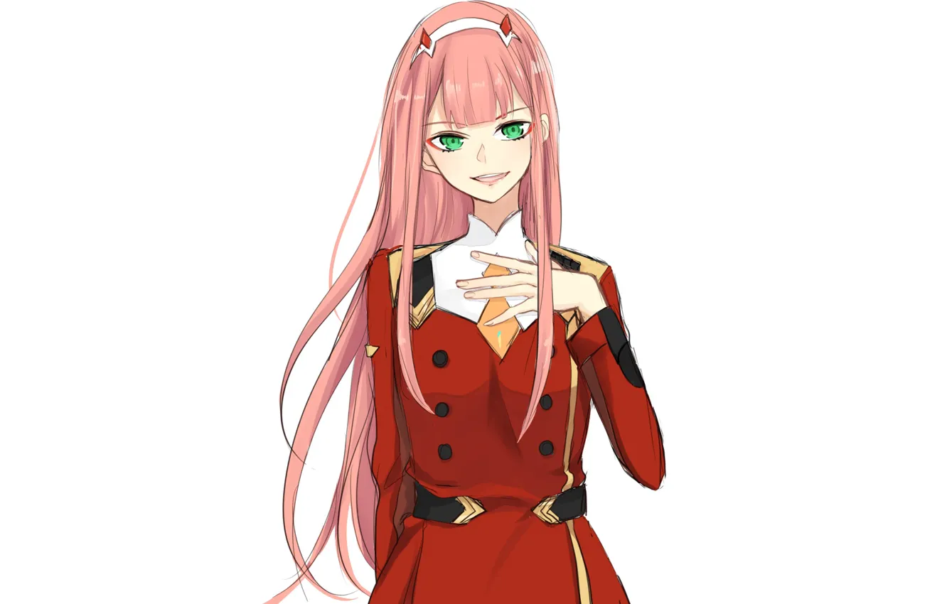 Photo wallpaper girl, white background, pink hair, 002, Darling In The Frankxx, Cute in France, Zero Two