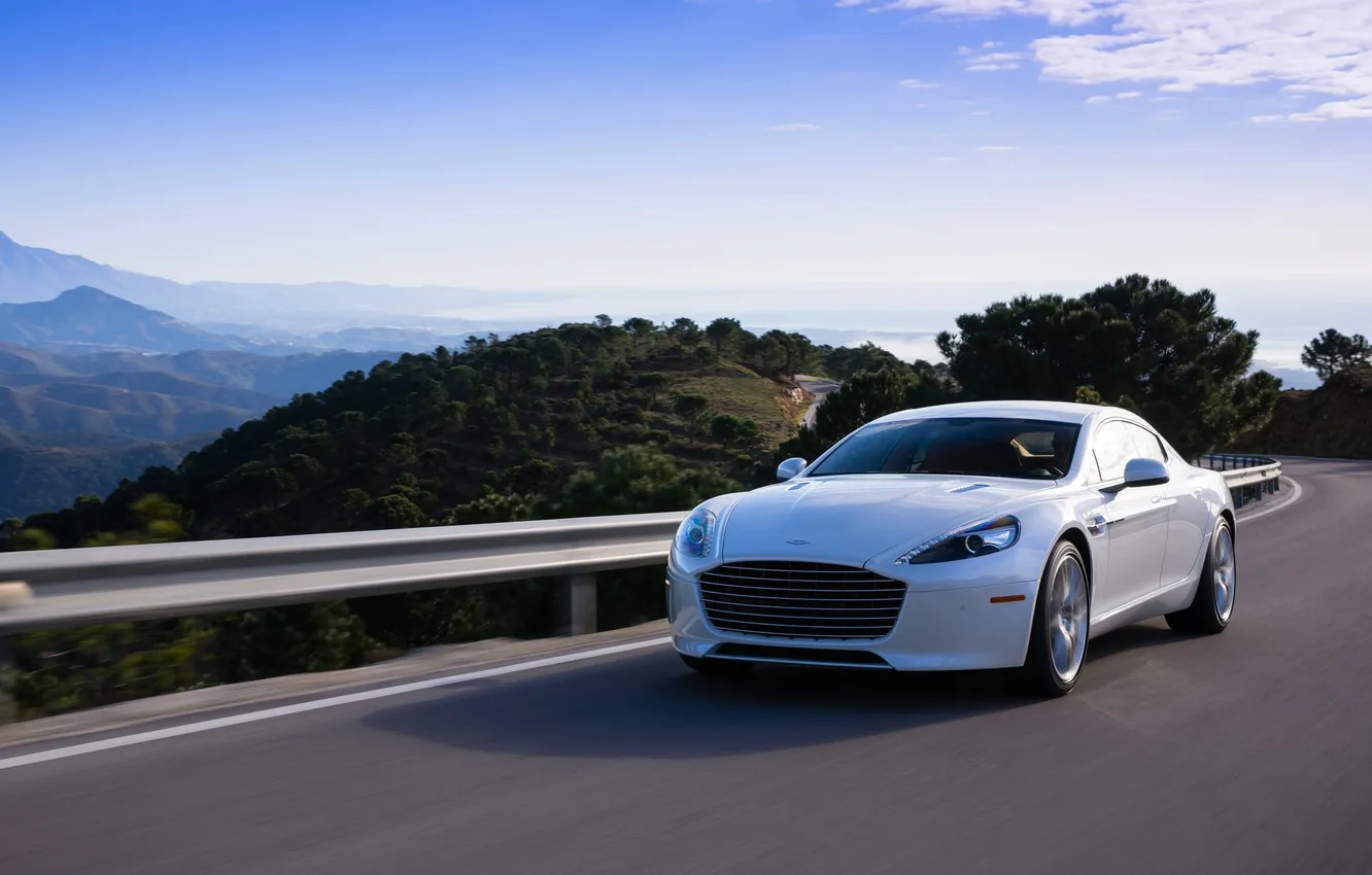 Photo wallpaper road, auto, white, the sky, Aston Martin, day, the front, Rapid
