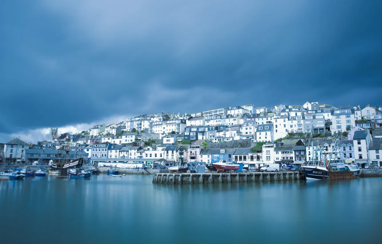 Photo wallpaper sea, the city, boat, people, home, Brixham