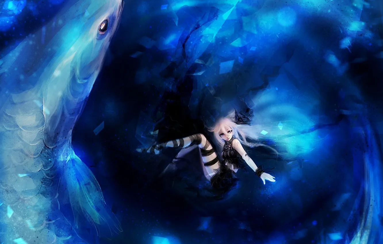 Photo wallpaper water, fish, girl, vocaloid