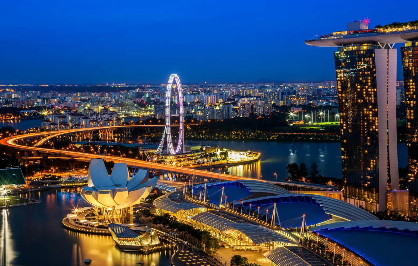 Photo wallpaper night, the city, Singapore