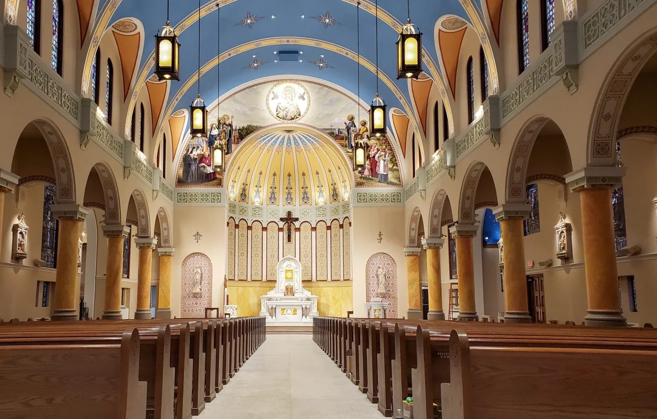 Photo wallpaper interior, columns, the altar, painting, Oklahoma, Oklahoma City, Oklahoma City, Cathedral of our Lady of …