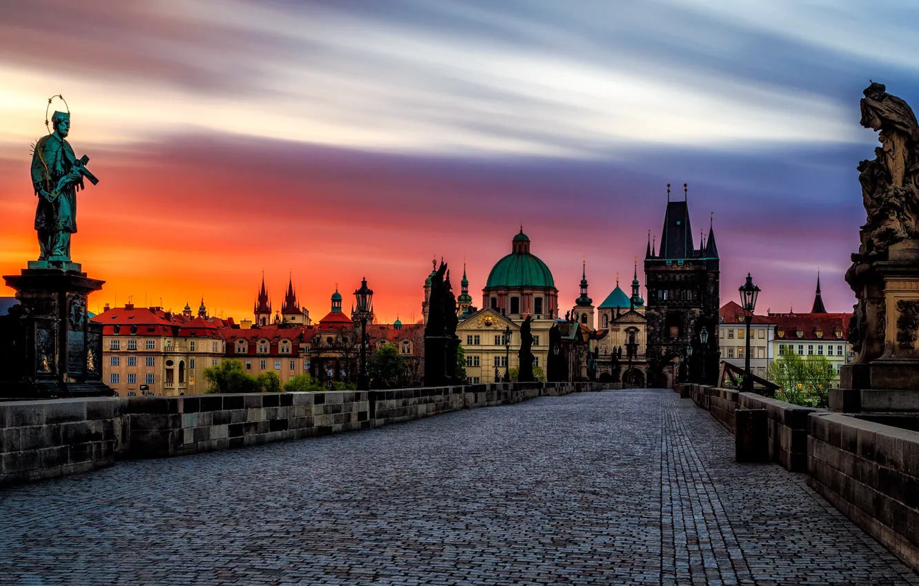 Photo wallpaper Prague, Czech Republic, Charles bridge, Nove Mesto