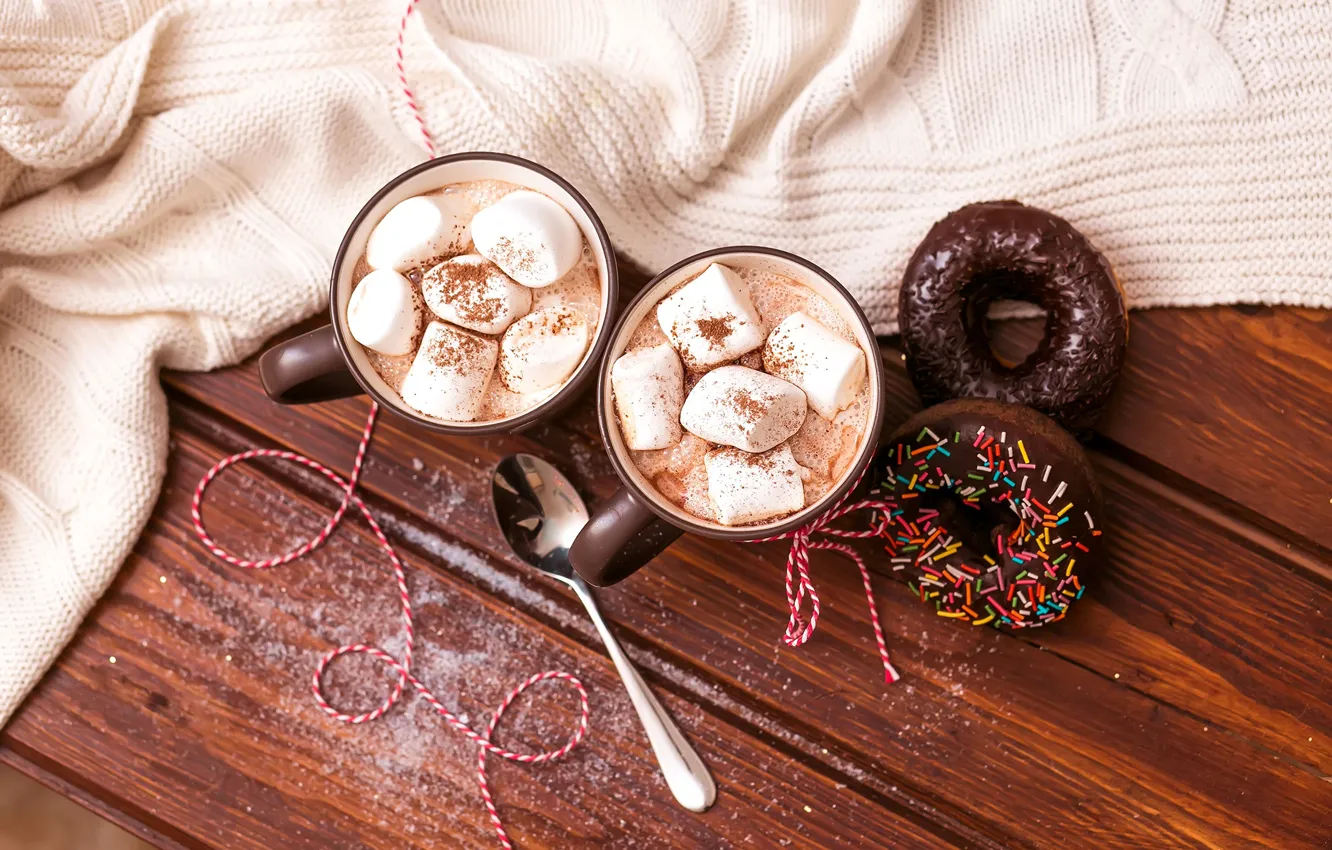 Photo wallpaper coffee, chocolate, donuts, cakes, sweet, chocolate, coffee, sweets