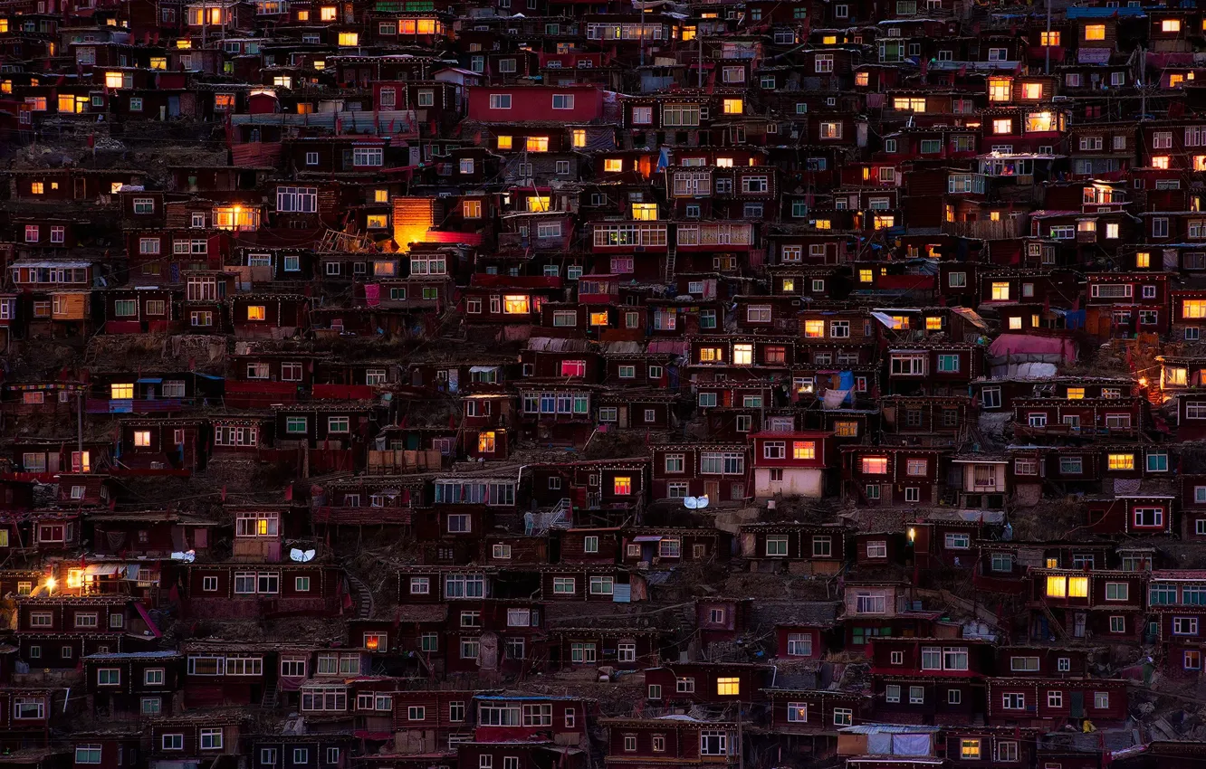 Photo wallpaper light, the city, lights, home, the evening, China, slums