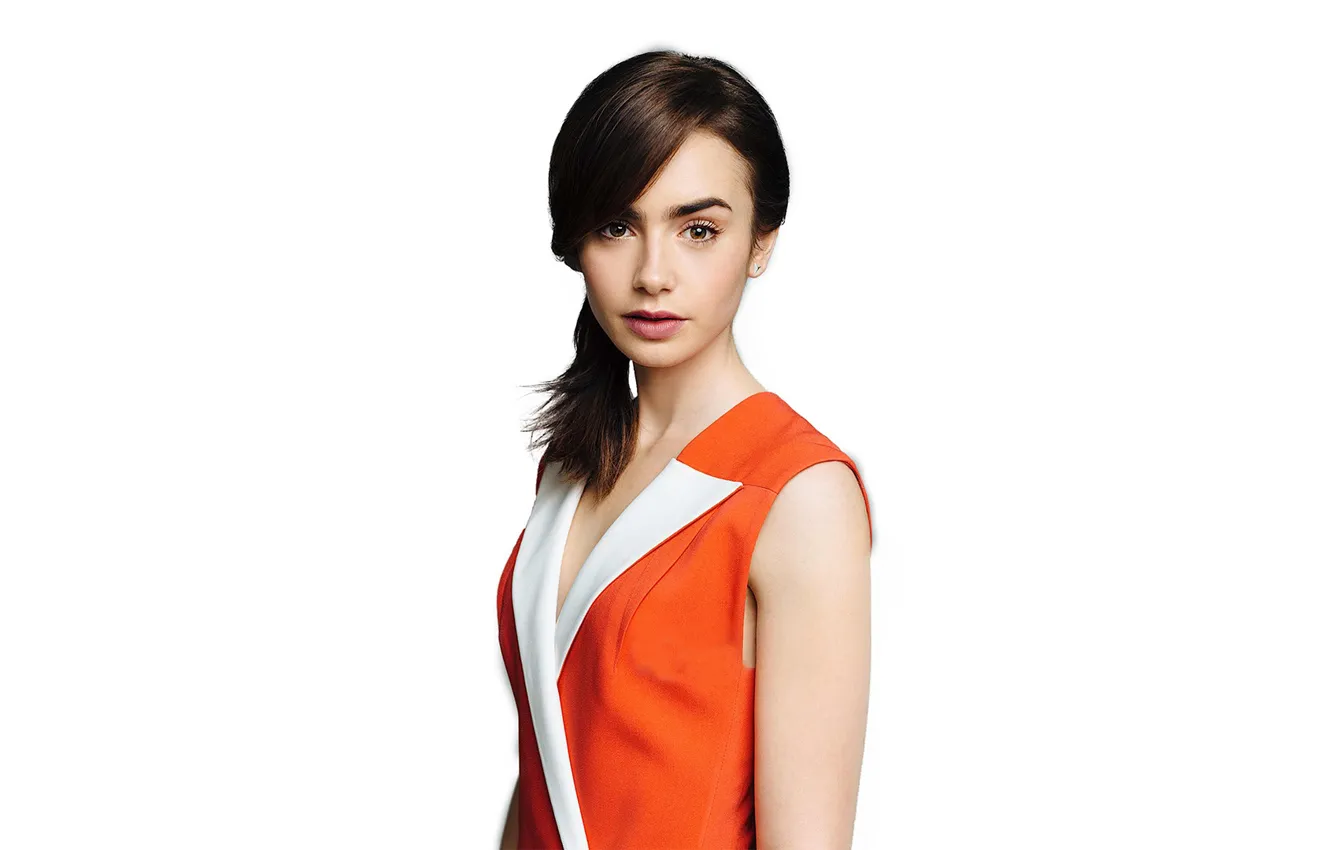 Photo wallpaper look, girl, jacket, Lily Collins