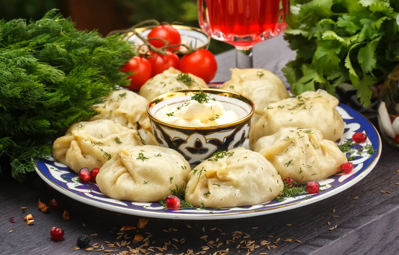 Photo wallpaper greens, tomatoes, sauce, manta