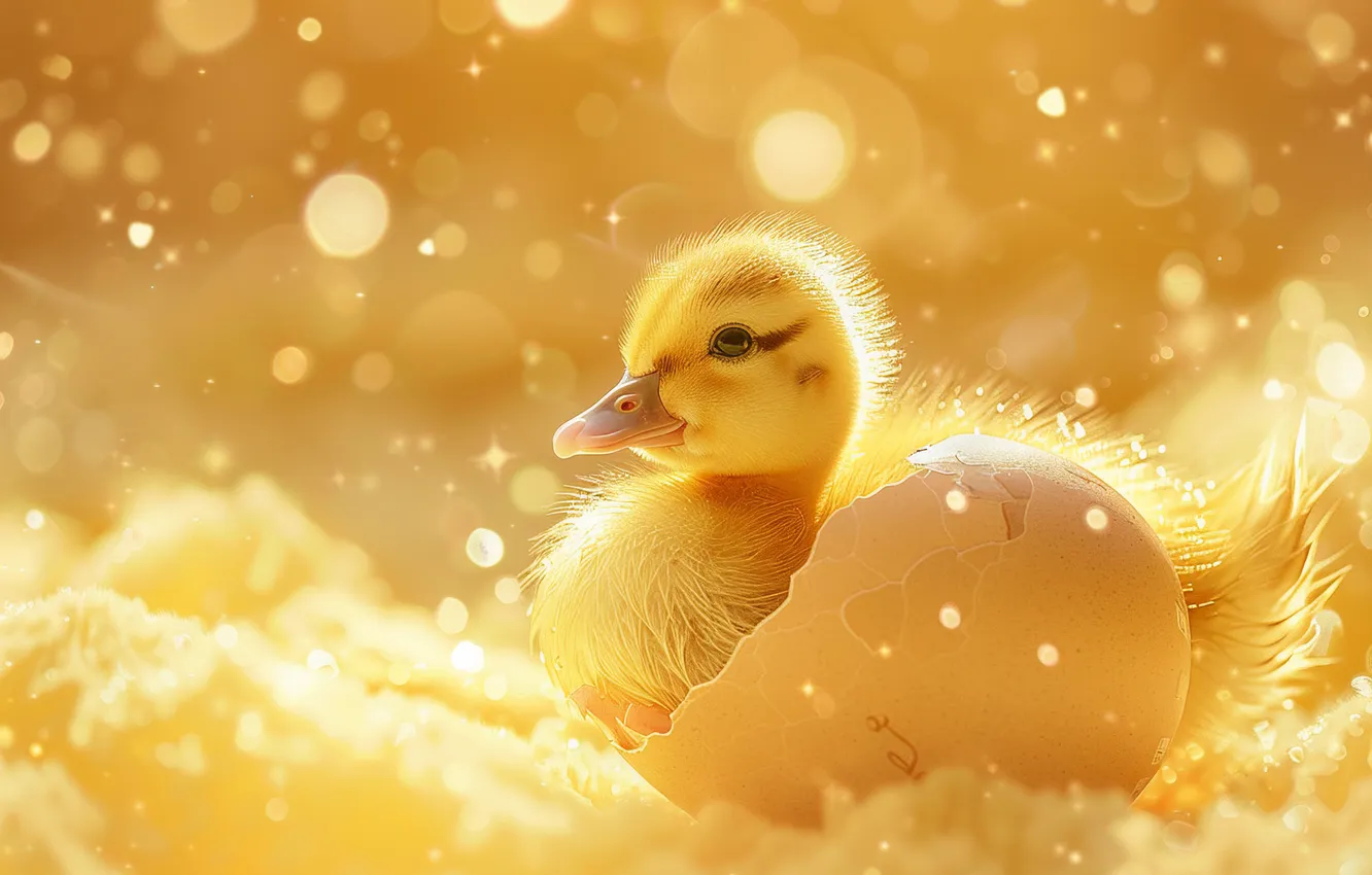 Photo wallpaper light, holiday, bird, eggs, Easter, shell, duck, yellow background