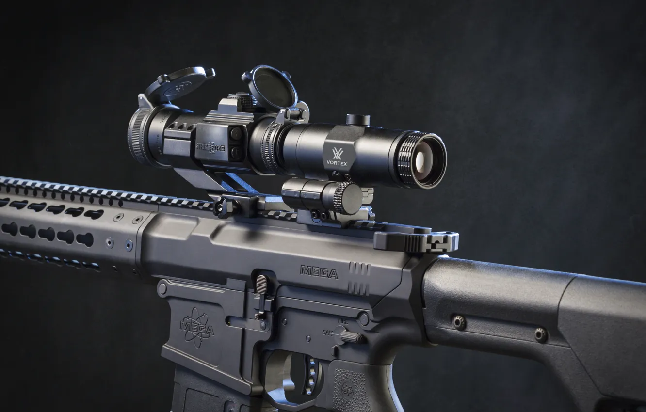 Photo wallpaper metal, assault rifle, telescopic sight