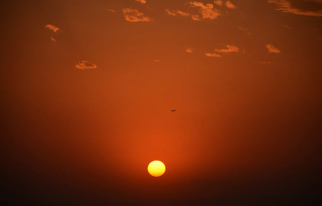 Photo wallpaper sunset, photographer, beautiful, clouds, sun, orange, amazing, plane