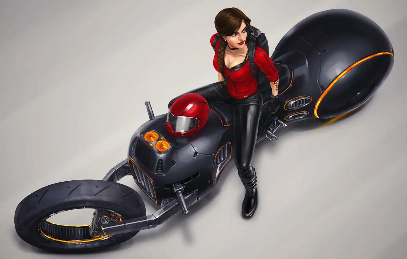 Photo wallpaper look, girl, transport, art, helmet, art, sci-fi