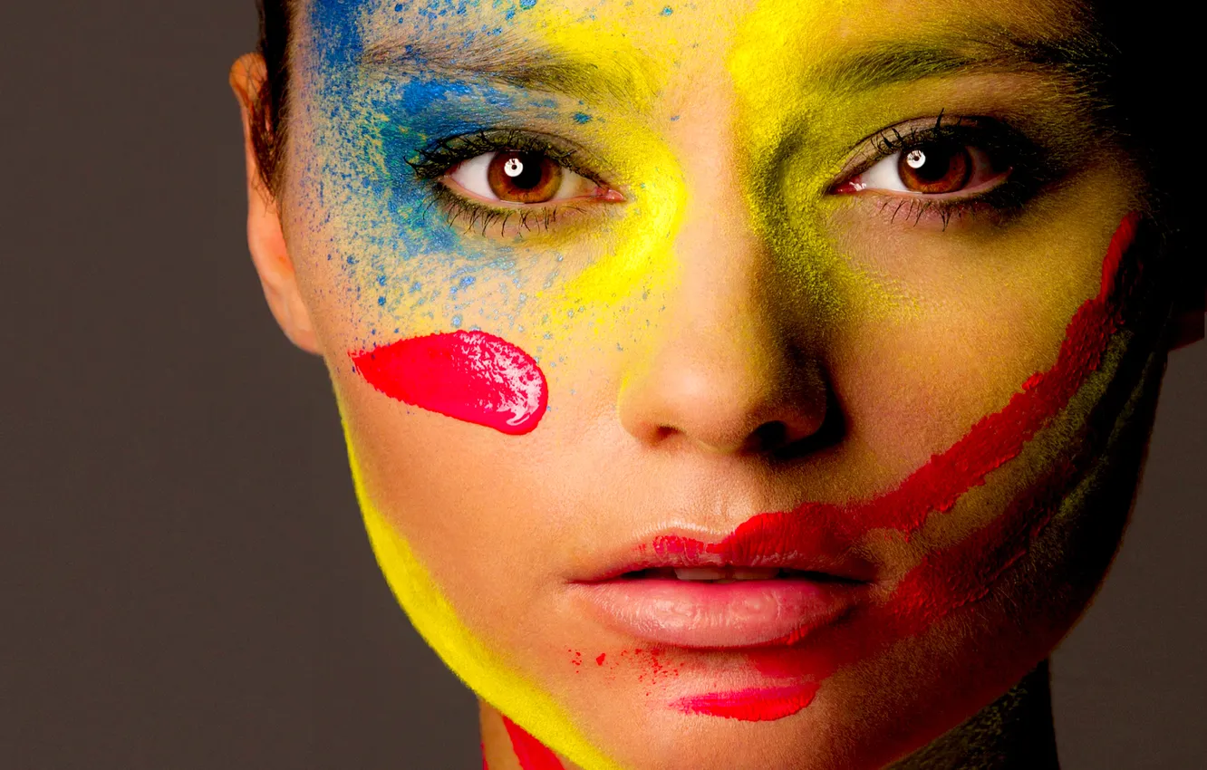 Photo wallpaper girl, face, paint, color, palette