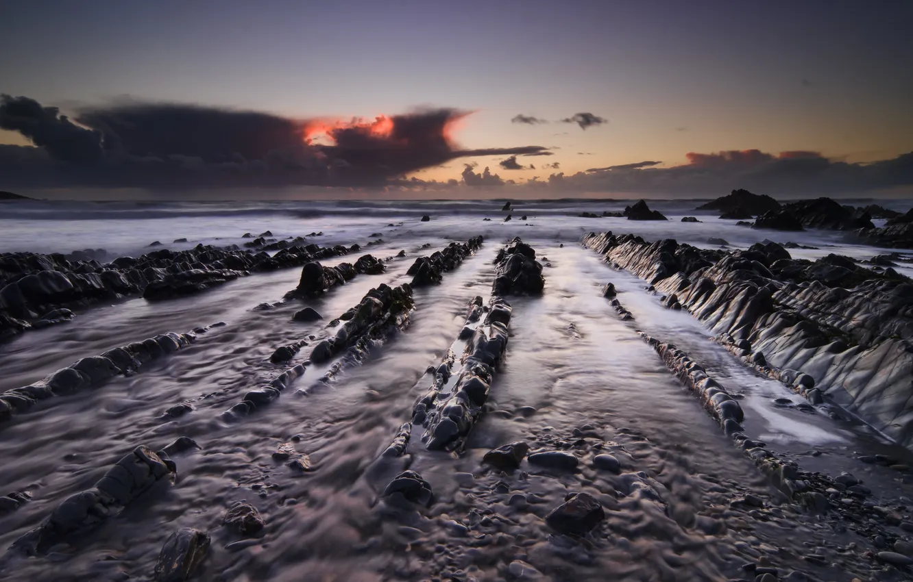 Photo wallpaper sea, night, stones