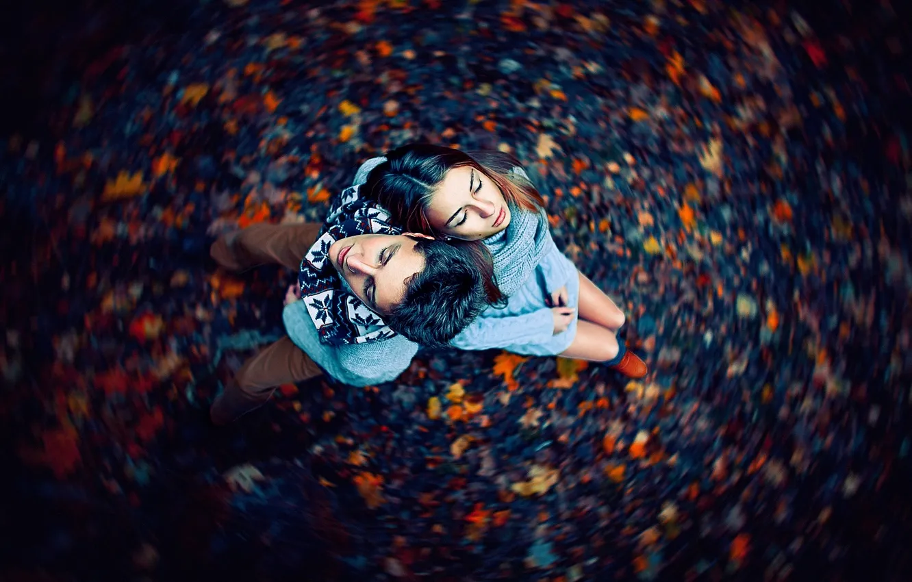 Photo wallpaper autumn, girl, guy, dizziness