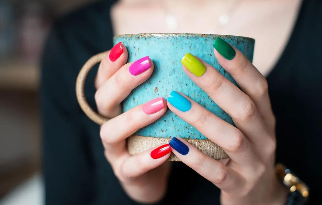 Photo wallpaper hands, Cup, fingers, manicure