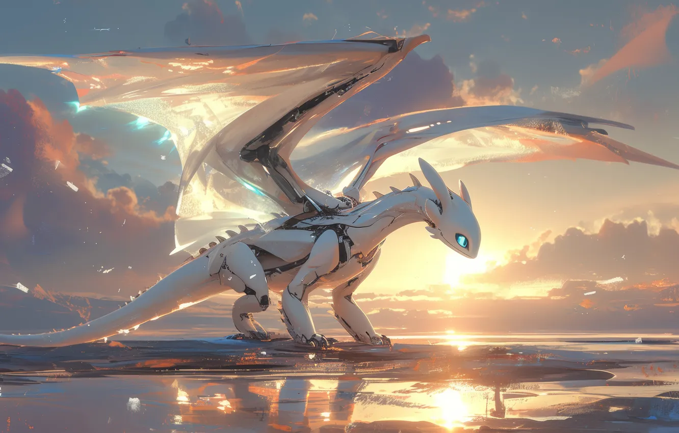Photo wallpaper fantasy, dragon, cyborg
