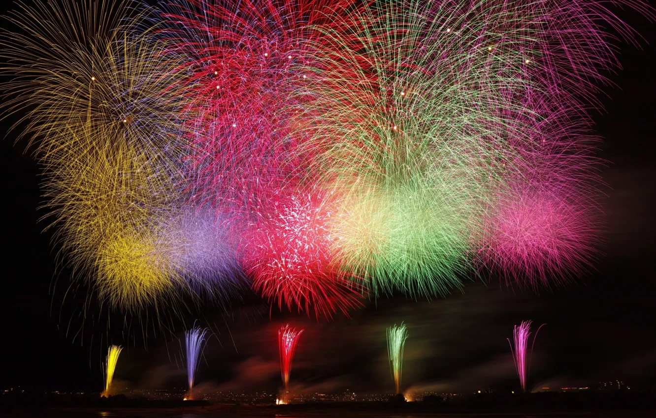 Photo wallpaper night, lights, salute, fireworks