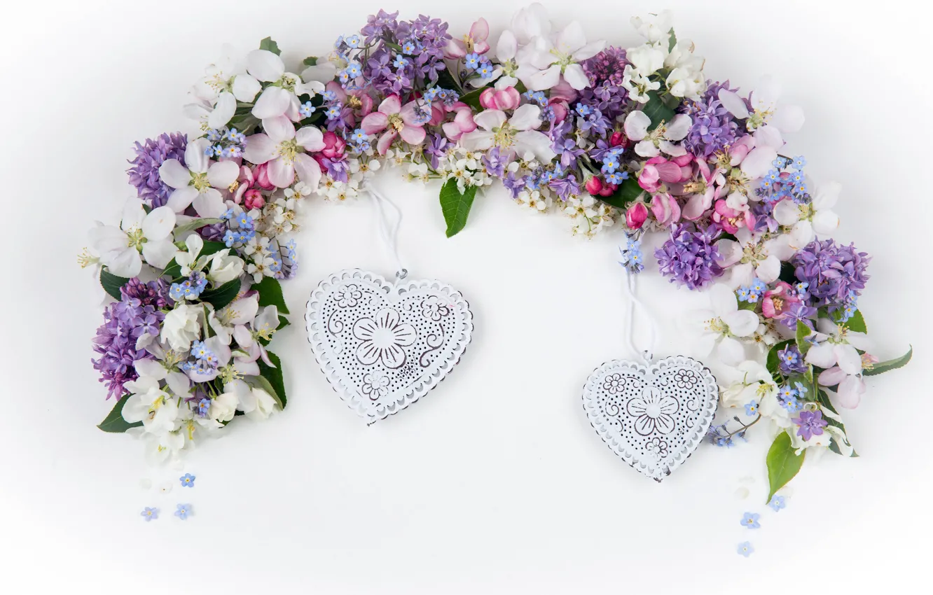Photo wallpaper flowers, heart, flowers, romantic, hearts, composition, composition, floral