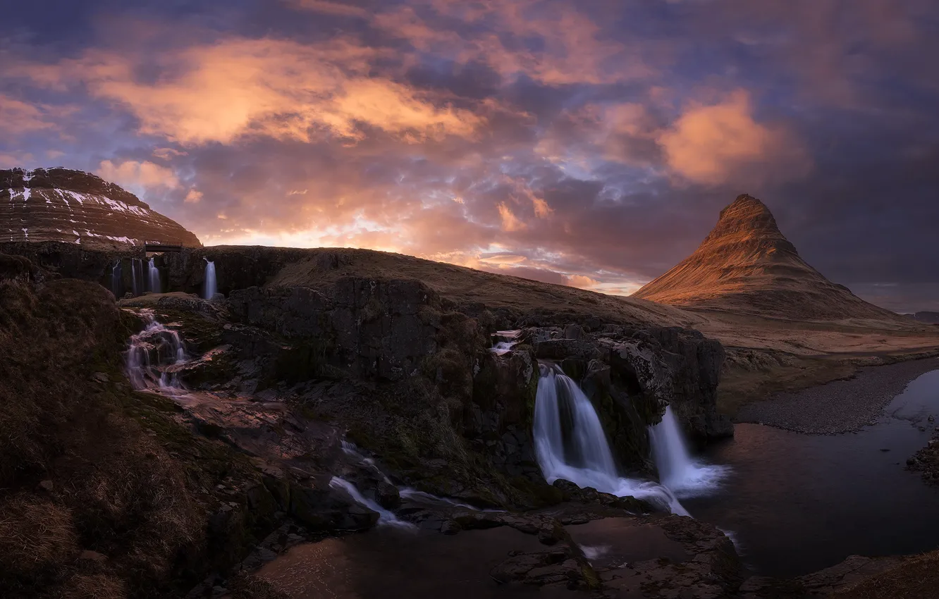 Photo wallpaper mountains, waterfalls, Iceland, Kirkjufell