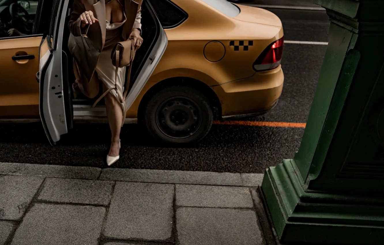 Photo wallpaper girl, yellow, taxi, Marta Kounen