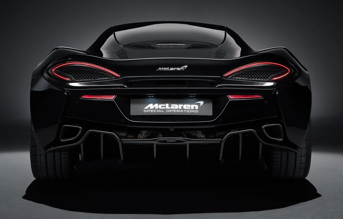 Photo wallpaper lights, McLaren, supercar, rear view, 2018, MSO, 570GT, Black Collection
