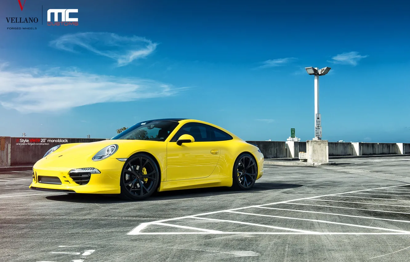 Photo wallpaper Porsche, yellow, 991 Carrera