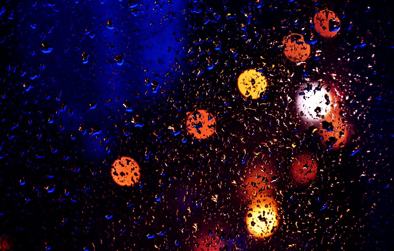 Photo wallpaper Drops, Glass, Night, Light, Lantern, Glare
