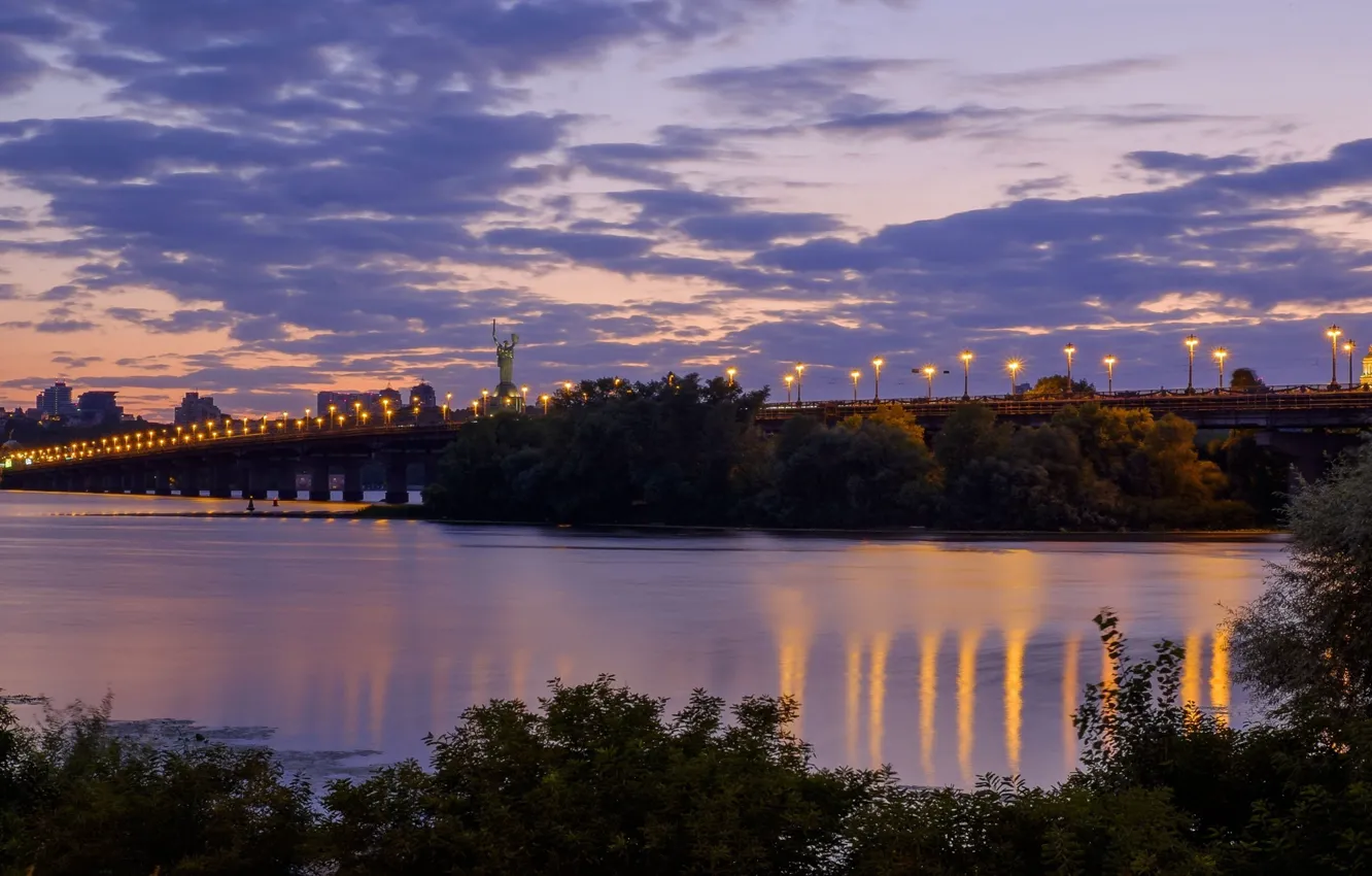 Photo wallpaper bridge, river, the evening, Ukraine, Kiev, Dnepr
