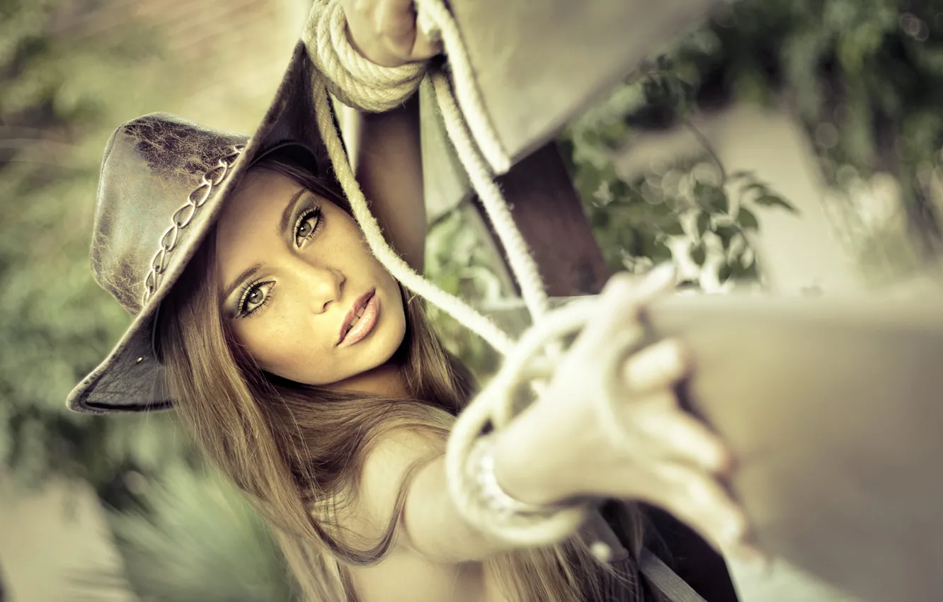 Photo wallpaper woman, girl, hat