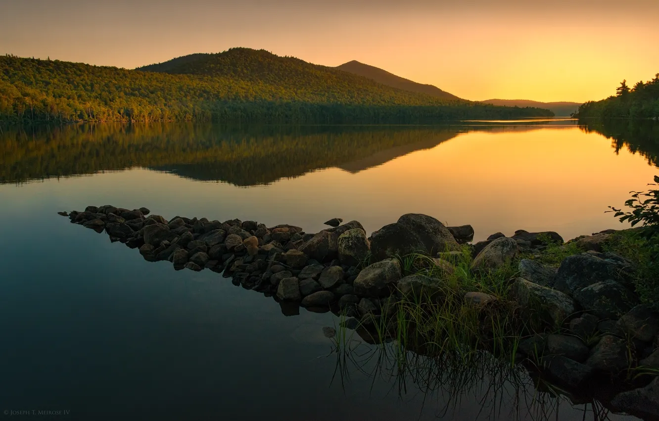 Photo wallpaper forest, sunset, nature, lake, reflection