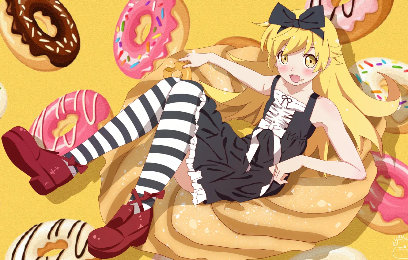 Photo wallpaper girl, donuts, bakemonogatari, oshino shinobu