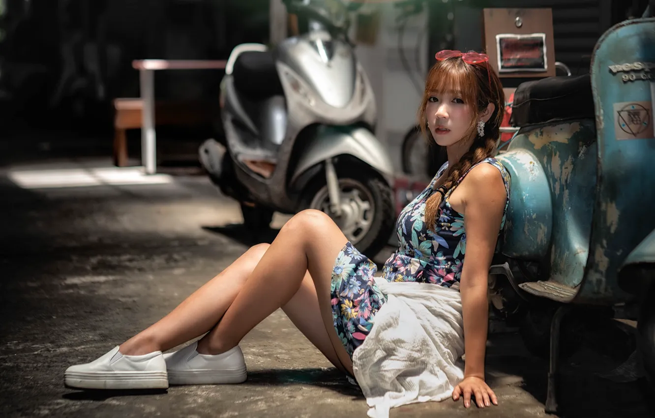 Photo wallpaper look, girl, legs, cutie, dress