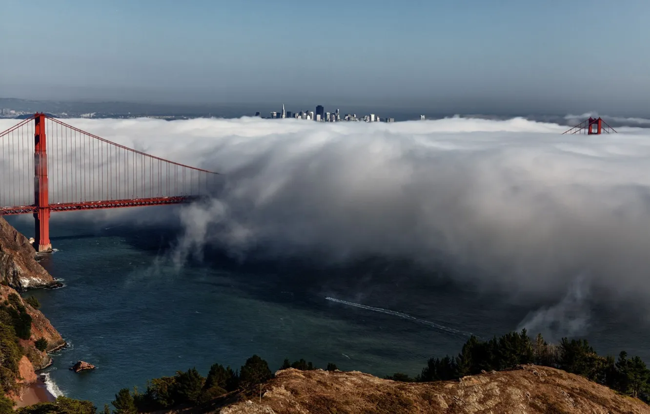 Photo wallpaper the city, fog, photo, USA, Golden Gate Bridge, San Francisco