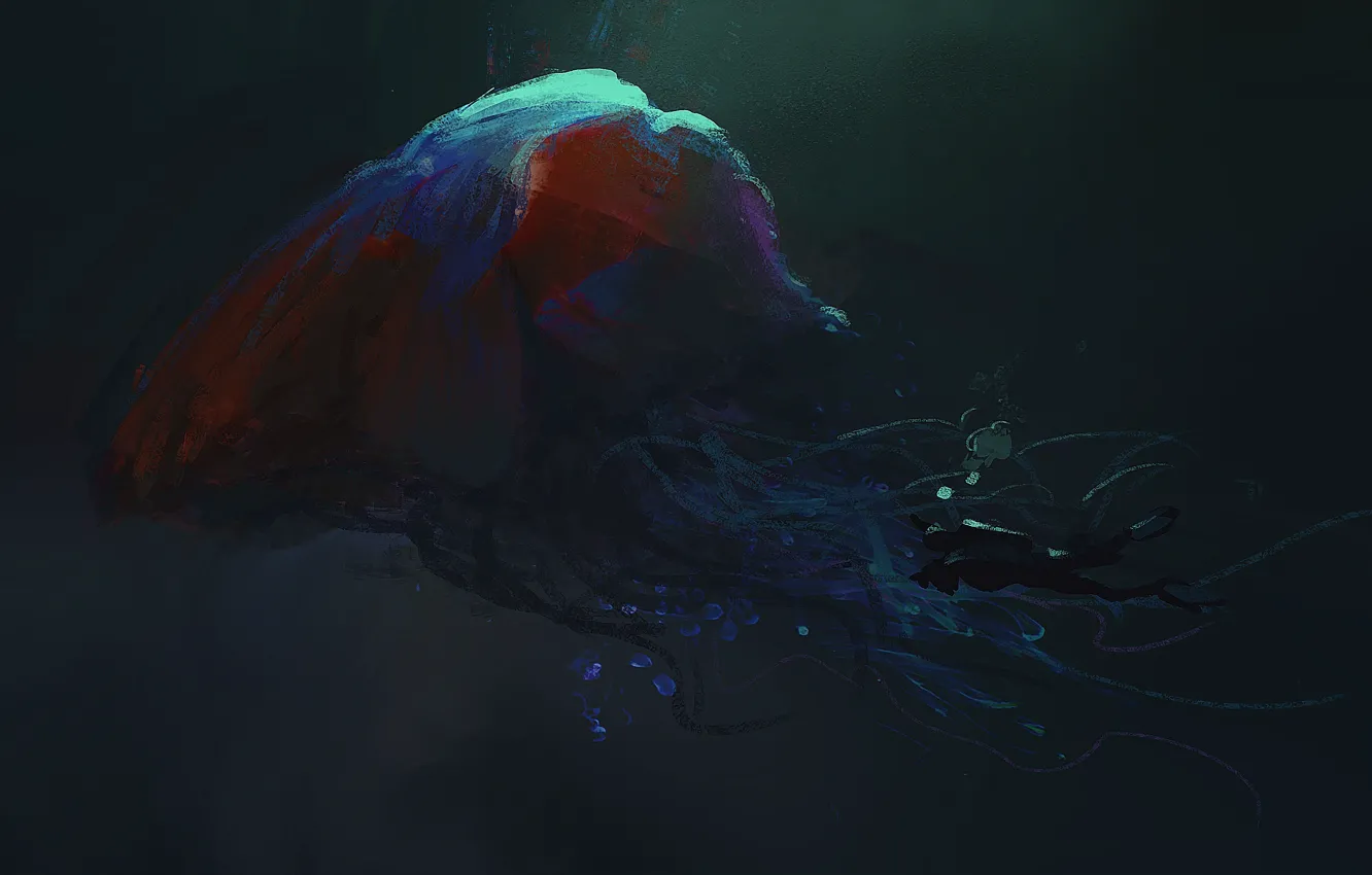Photo wallpaper sea, water, fish, art, Jellyfish, parkurtommo